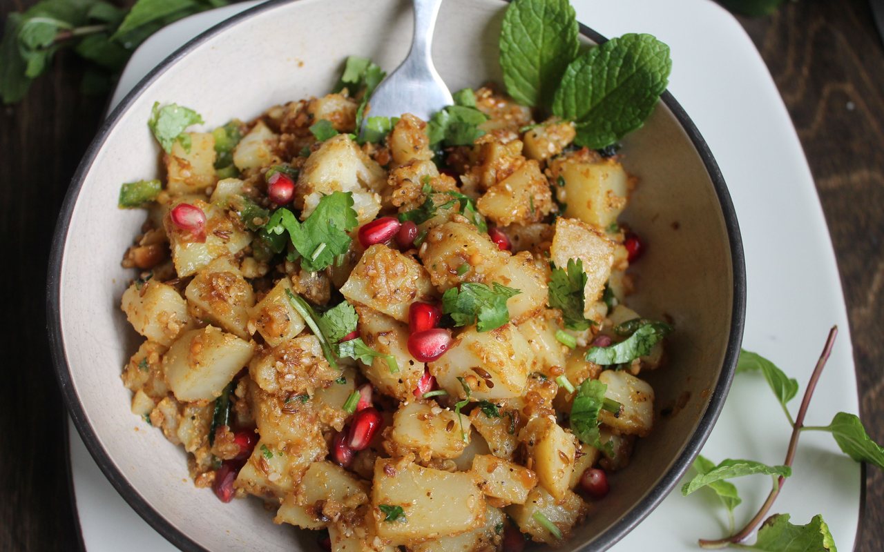 Turkish potato salad with scallions, parsley, and sumac