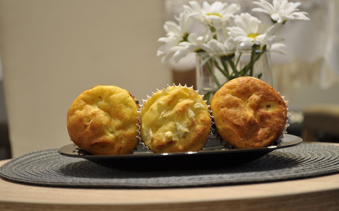 Savory cheese muffins topped with herbed labneh