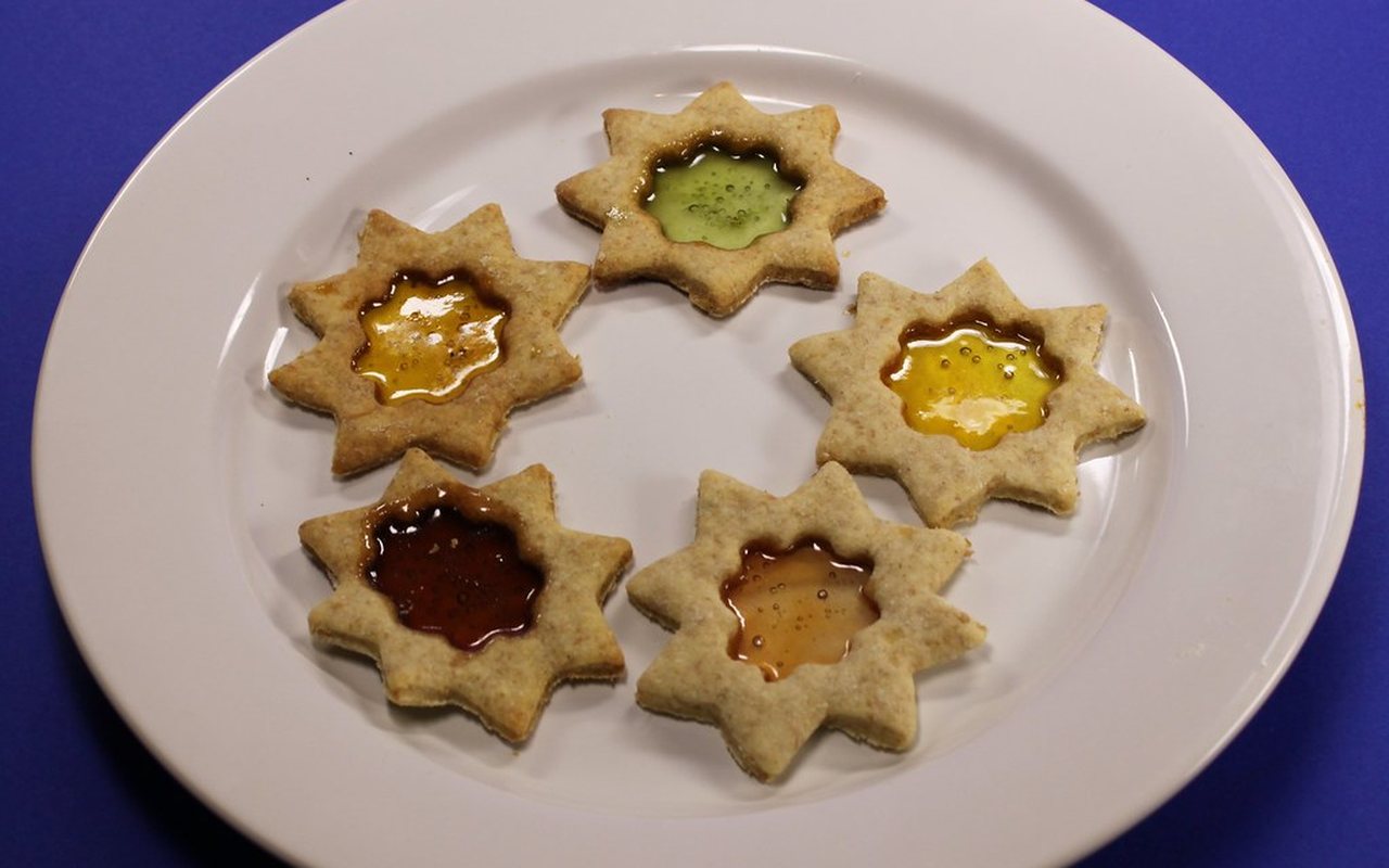 Star sugar cookies with translucent colorful candy centers